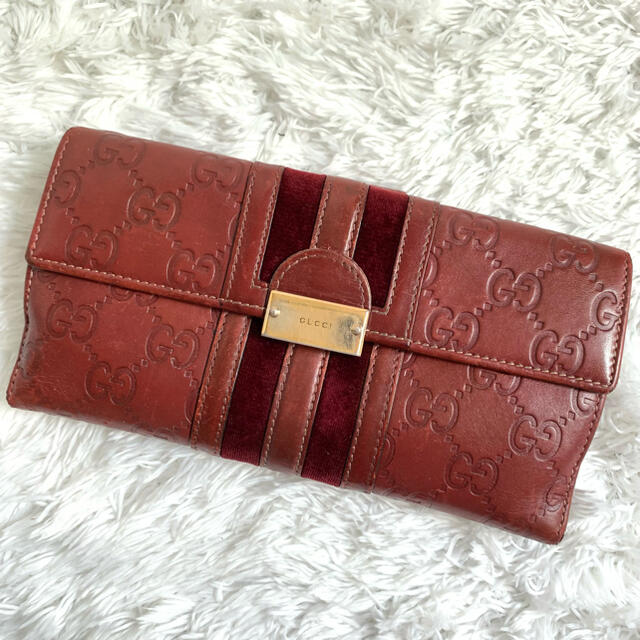 Gucci(グッチ)の【美品】GUCCI トレジャーベロアライン　シマレザー　二つ折り　長財布　GG柄 レディースのファッション小物(財布)の商品写真