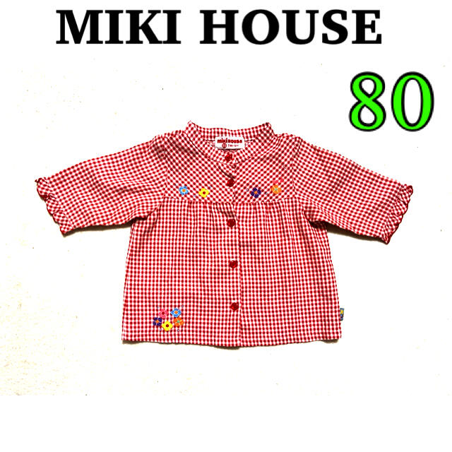 mikihouse(ミキハウス)のミキハウス　レトロ　ベビー服　七分丈　花柄　チェック　シャツ　80 キッズ/ベビー/マタニティのベビー服(~85cm)(シャツ/カットソー)の商品写真