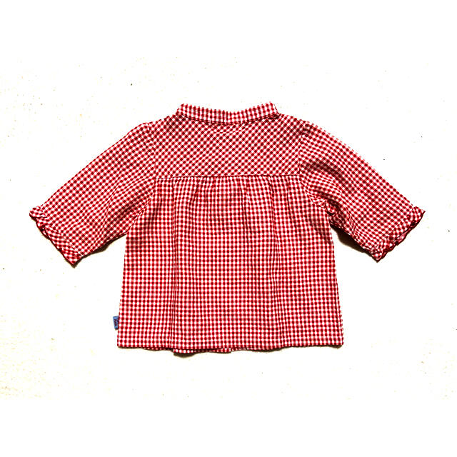 mikihouse(ミキハウス)のミキハウス　レトロ　ベビー服　七分丈　花柄　チェック　シャツ　80 キッズ/ベビー/マタニティのベビー服(~85cm)(シャツ/カットソー)の商品写真