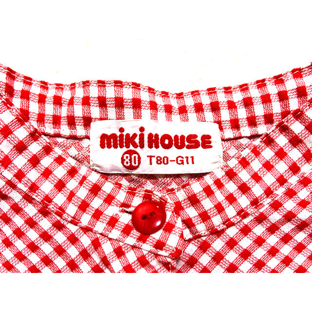 mikihouse(ミキハウス)のミキハウス　レトロ　ベビー服　七分丈　花柄　チェック　シャツ　80 キッズ/ベビー/マタニティのベビー服(~85cm)(シャツ/カットソー)の商品写真