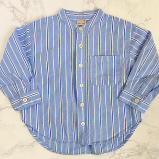 プティマイン(petit main)のプティマイン  ストライプ　バンドカラー　シャツ　ブルー　90 長袖(ブラウス)