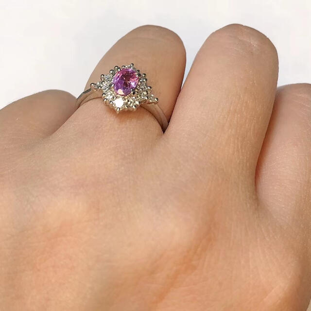 お手軽価格 希少石 カボション ピンクサファイア 5.78ct Pt900 ダイヤ