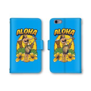 ブルー ALOHA スマホカバー スマホケース 手帳型ケース(スマホケース)