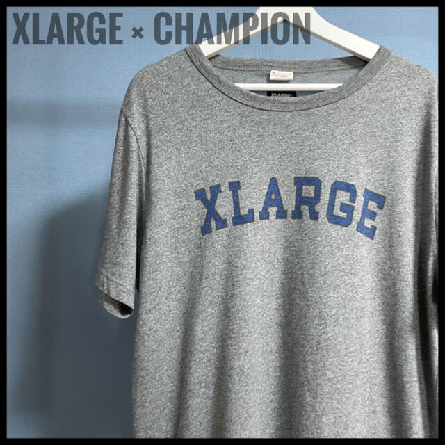 XLARGE(エクストララージ)のX-LARGE × champion コラボ　半袖　Tシャツ　デカロゴ　グレー メンズのトップス(Tシャツ/カットソー(半袖/袖なし))の商品写真