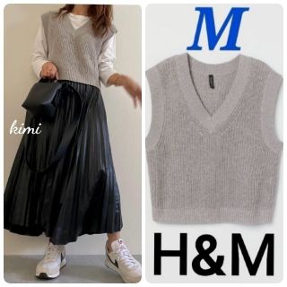 エイチアンドエム(H&M)のH&M　(M　グレー)　リブニットプルオーバーベスト　ベスト　ニットベスト(ベスト/ジレ)