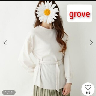 グローブ(grove)の美品！grove（グローブ） 袖異素材切り替えベルト付きプルオーバー(カットソー(長袖/七分))