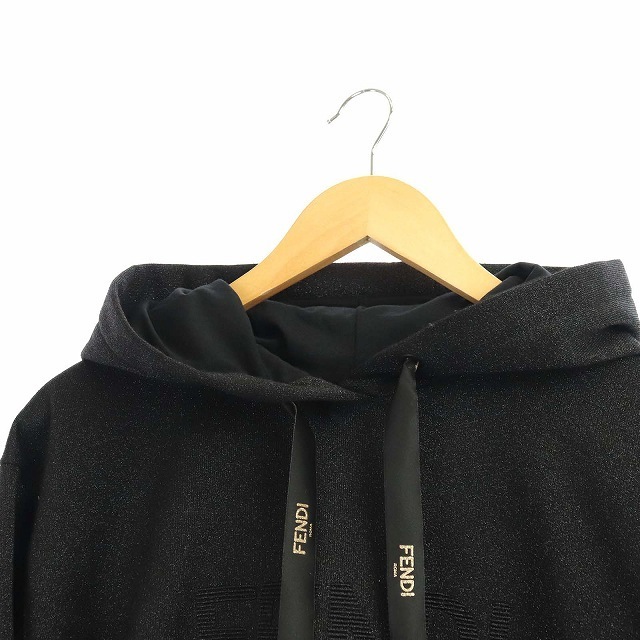 フェンディ パーカー ニット プルオーバー 長袖 ロゴ カシミヤ混 XS 黒