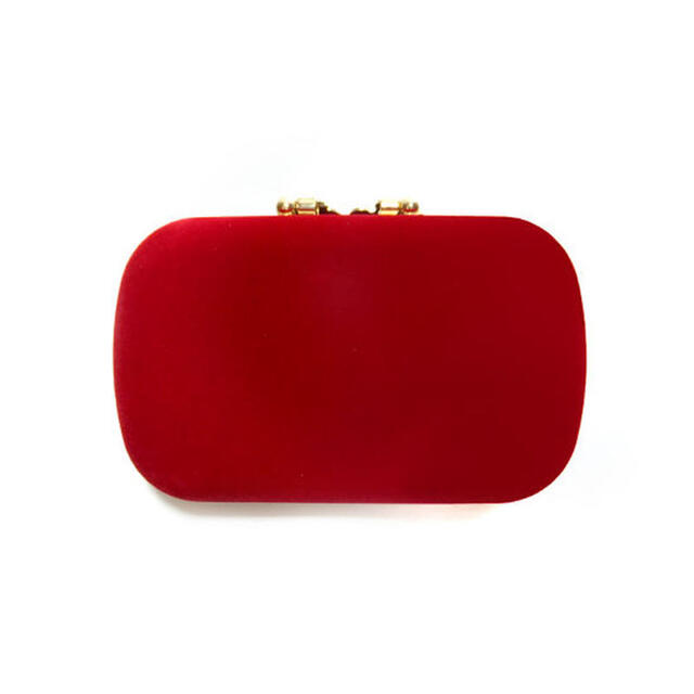 【在庫処分SALE】孔雀モチーフベロアクラッチ〈Red〉 レディースのバッグ(クラッチバッグ)の商品写真