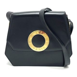 セリーヌ(celine)のセリーヌ CELINE アコーディオン ロゴ 斜め掛け ショルダーバッグ レザー ブラック(ショルダーバッグ)