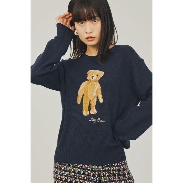 Lily Brown(リリーブラウン)の期間限定★　Lily Brown　Lily Bearプルオーバー　ネイビー レディースのトップス(ニット/セーター)の商品写真