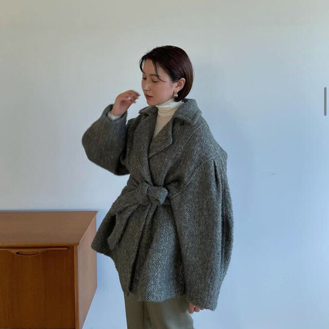 未使用タグ付き MIX LOOP TWEED BOX COAT (BLACK)