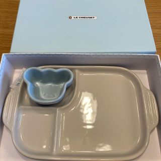 ルクルーゼ(LE CREUSET)の【新品未使用】 ル・クルーゼ ベビー食器 陶器 プレート ブルー クマ(離乳食器セット)