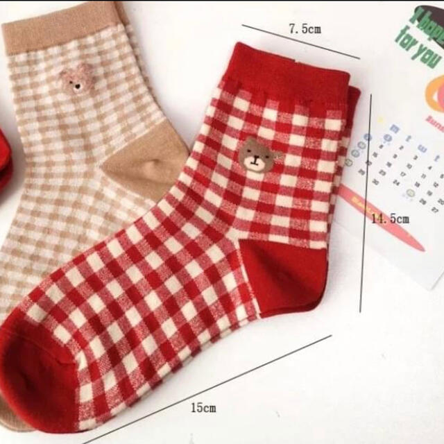 靴下 くま 可愛い 人気 秋　セット売り 韓国 5足組 ワンポイント ルーム レディースのレッグウェア(ソックス)の商品写真