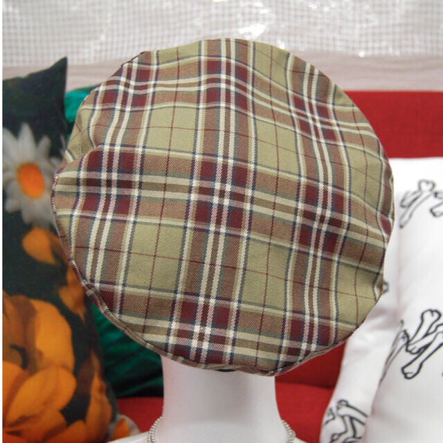 タータンチェック　コットンベレー帽:黄緑 レディースの帽子(ハンチング/ベレー帽)の商品写真