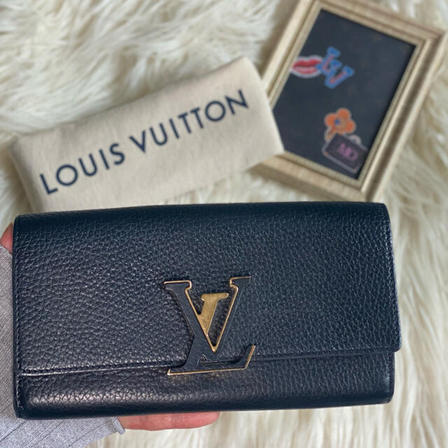 LOUIS VUITTON(ルイヴィトン)の良品　ルイヴィトン　カプシーヌ　ブラック　正規品　本物　ピンク レディースのファッション小物(財布)の商品写真