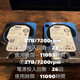 Dell HDD WD2003FYYS 2TB ×2台　約11000時間(PCパーツ)