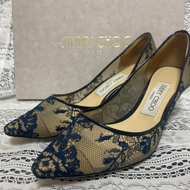 JIMMY CHOO - ジミーチュウ レース パンプス シャンティーフローラル ポインテッドトゥ ネイビの通販 by ガールズ