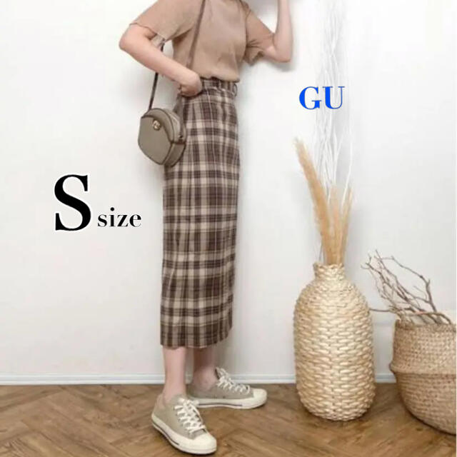 GU(ジーユー)のGU チェックナロースカート Ｓ　ブラウン レディースのスカート(ロングスカート)の商品写真