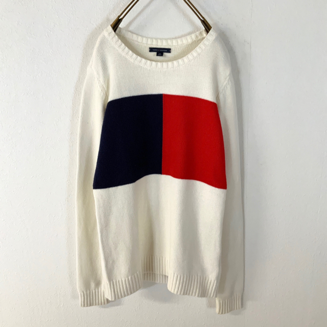 TOMMY HILFIGER(トミーヒルフィガー)のTOMMY HILFIGER オーバーフラッグロゴ ローゲージ コットンニット メンズのトップス(ニット/セーター)の商品写真