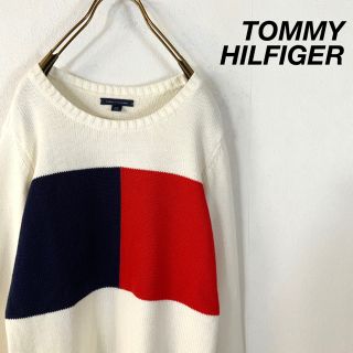 トミーヒルフィガー(TOMMY HILFIGER)のTOMMY HILFIGER オーバーフラッグロゴ ローゲージ コットンニット(ニット/セーター)