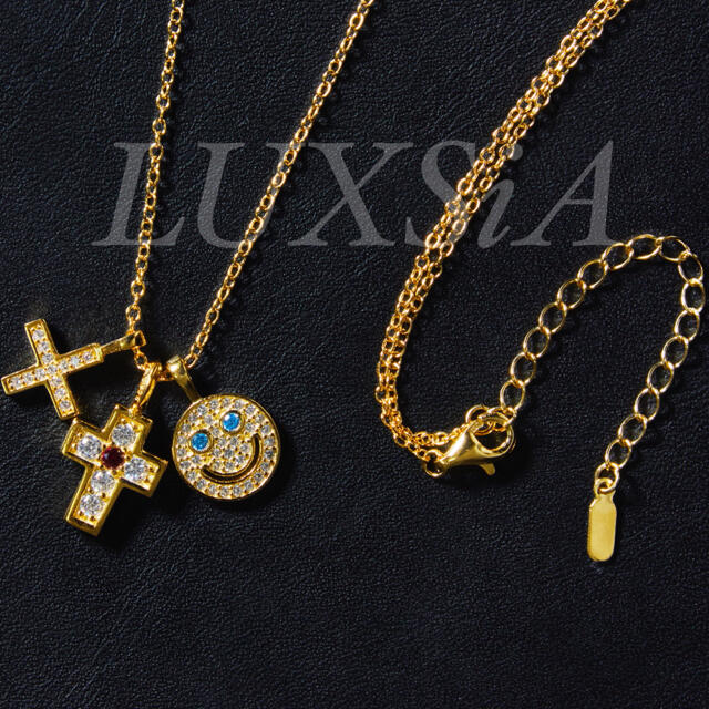 24K コーティング スマイル クロス ネックレス シルバー925 レディース