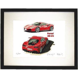 フェラーリ(Ferrari)のGC-1693フェラーリ488GTB限定版画サイン額装作家平右ヱ門(版画)