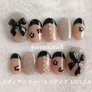 ネイルチップ 黒フレンチネイル フラッシュネイル ビジューネイル ｍ040