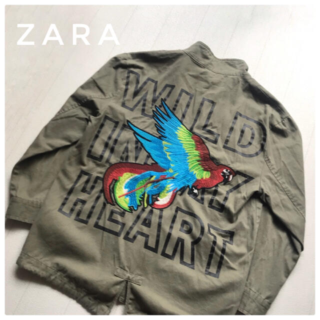 ZARA(ザラ)のZARA ザラ　バンドカラーミリタリージャケット　両面プリント　刺繍　アニマル メンズのジャケット/アウター(ミリタリージャケット)の商品写真