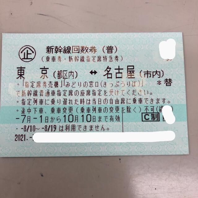 新幹線回数券 東京(都区内)⇔ 名古屋(市内) 乗車券 指定席特急券 １枚 ...