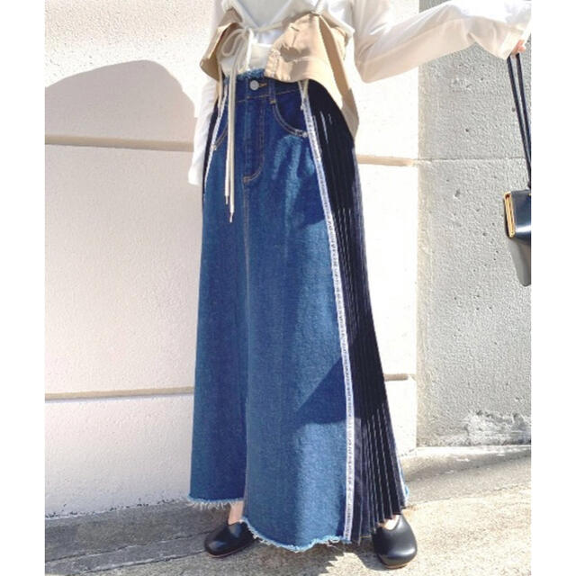 スカートAMERI   新品★SIDE PLEATS DENIM SKIRT Ｓサイズ★