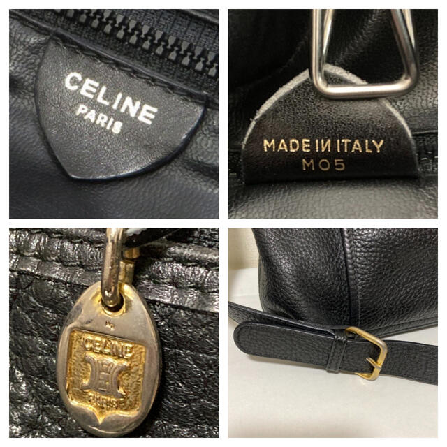 celine - レアデザイン収納力黒革 オールド セリーヌ ショルダーバッグ