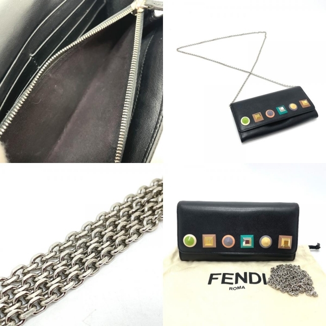 FENDI フェンディ レザースタッズ付き 長財布 ウォレット