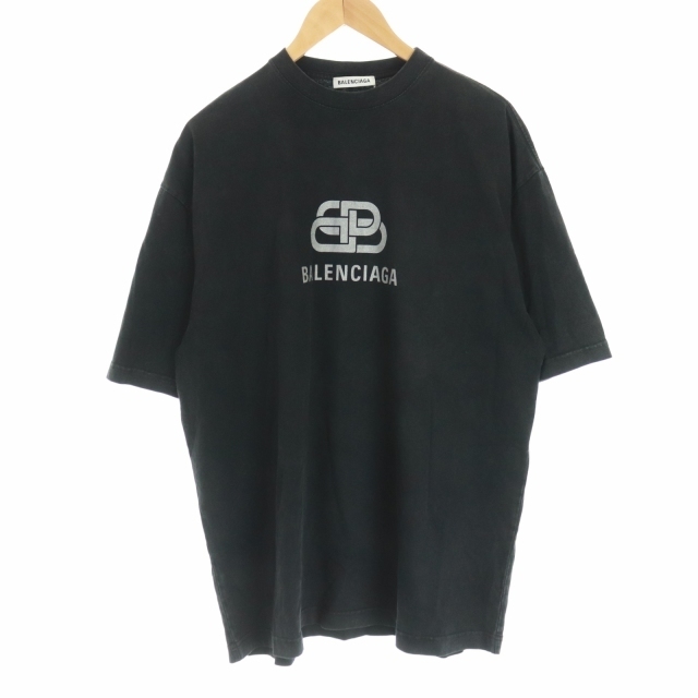 バレンシアガ Tシャツ カットソー ウォッシュ加工 半袖 ロゴ XS 黒