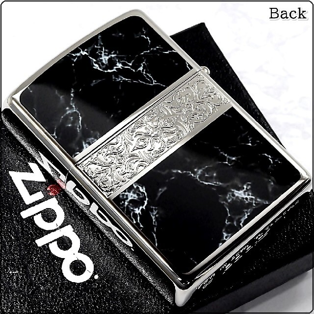 ZIPPO(ジッポー)の『送料無料』新品◇ZIPPO◇シルバーアラベスク◇大理石◇ブラック◇両面◇ジッポ メンズのファッション小物(タバコグッズ)の商品写真