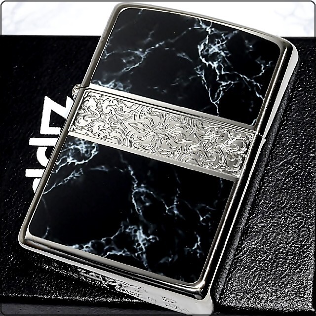 ZIPPO(ジッポー)の『送料無料』新品◇ZIPPO◇シルバーアラベスク◇大理石◇ブラック◇両面◇ジッポ メンズのファッション小物(タバコグッズ)の商品写真