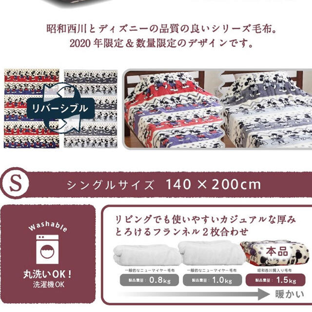 西川(ニシカワ)のデザイン限定 ミッキー ミニー リバーシブル 毛布 インテリア/住まい/日用品の寝具(毛布)の商品写真