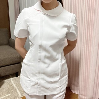 白衣　上　上衣　看護師　M 白×ピンク　ピンクライン　ナース　ナース服　制服(その他)