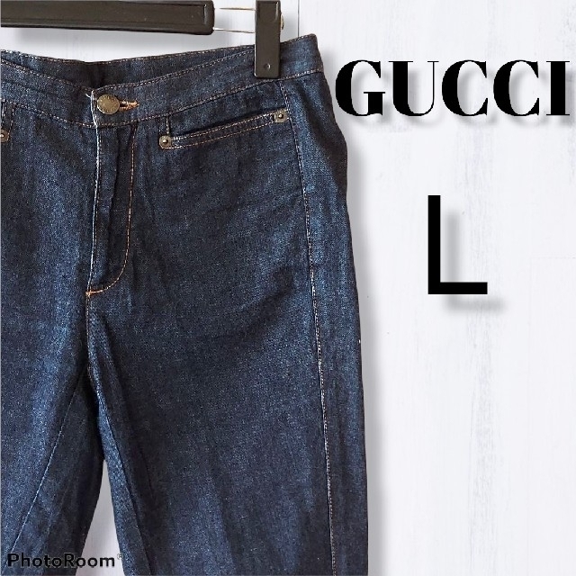 Gucci(グッチ)のGUCCI デニムパンツ レディース グッチ Lサイズ イタリア製 クロップド丈 レディースのパンツ(デニム/ジーンズ)の商品写真