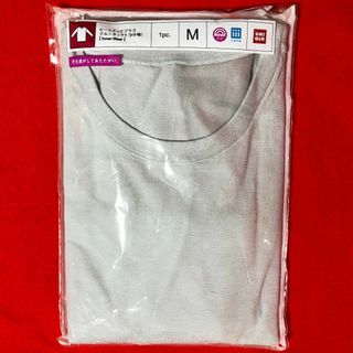 ユニクロ(UNIQLO)のユニクロMENヒートテックプラスクルーネックT9分袖インナーウェアM：グレー(Tシャツ/カットソー(七分/長袖))