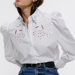 ザラ(ZARA)のZARA ザラ ポプリン パフスリーブ ブラウス(シャツ/ブラウス(長袖/七分))