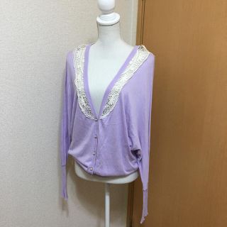 ページボーイ(PAGEBOY)のpage boy ページボーイ カーディガン レース パープル 長袖 美品(カーディガン)