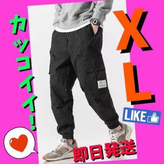 カーゴパンツ　ワークパンツ　メンズ　レディース　シンプル　カッコイイ　黒　XL(ワークパンツ/カーゴパンツ)