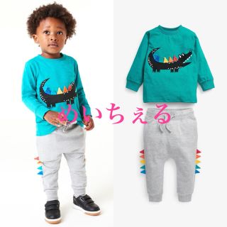 ネクスト(NEXT)のティール/グレー ワニ キャラクターTシャツ&ジョガーセット（3m-7y）(シャツ/カットソー)