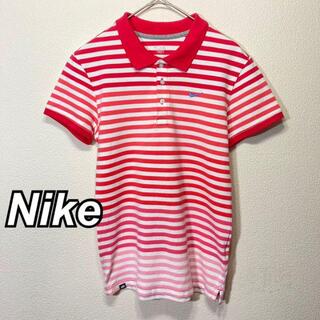 ナイキ(NIKE)のNIKE ナイキ ポロシャツ レディース Mサイズ 白×ピンク ボーダー(ポロシャツ)