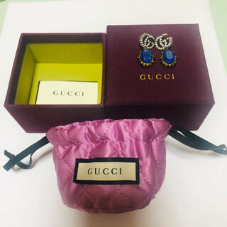 グッチ(Gucci)のGUCCI クリスタル付き ダブルGピアス ゴールド×ブルー(ピアス)