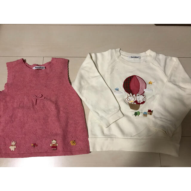 familiar(ファミリア)の未使用　ファミリア　ニットベスト　トレーナー　100 キッズ/ベビー/マタニティのキッズ服女の子用(90cm~)(Tシャツ/カットソー)の商品写真