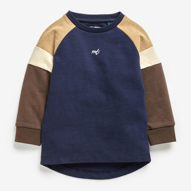 NEXT(ネクスト)のネイビー/タン コージー長袖ラグランTシャツ（3m-7y） キッズ/ベビー/マタニティのベビー服(~85cm)(シャツ/カットソー)の商品写真