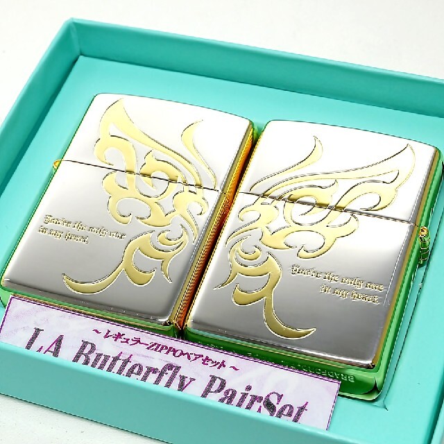 ZIPPO(ジッポー)の送料無料☆zippo☆LA Butterfly☆ペア☆SV＆GD☆ジッポ メンズのファッション小物(その他)の商品写真