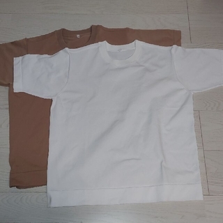 ムジルシリョウヒン(MUJI (無印良品))のTシャツ　ホワイト　ブラウン(Tシャツ(半袖/袖なし))