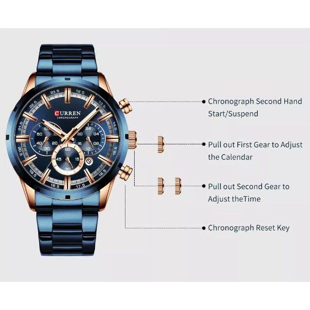 CURREN シルバー 高級メンズ クロノグラフ 腕時計 海外限定品 スポーツ メンズの時計(腕時計(アナログ))の商品写真